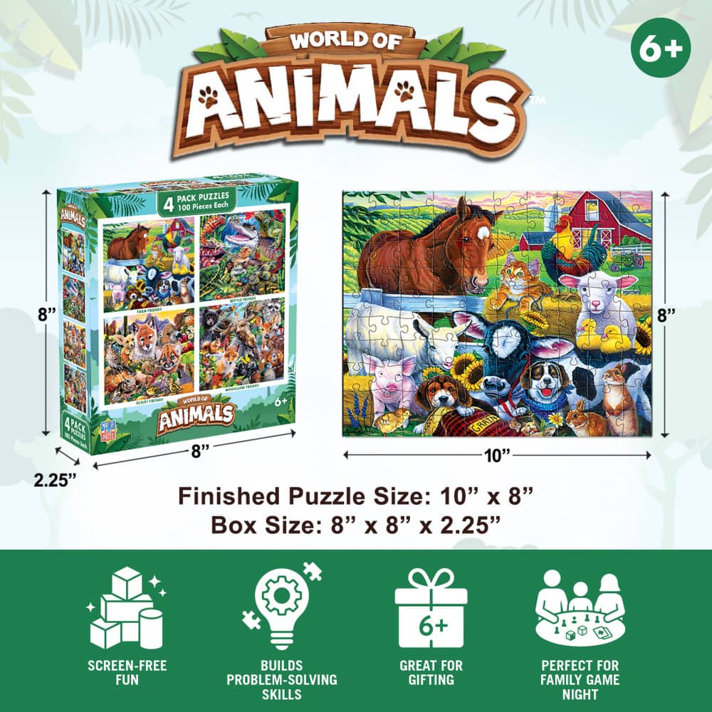 World of Animals 100 Piece Jigsaw Puzzles 4-Pack V2