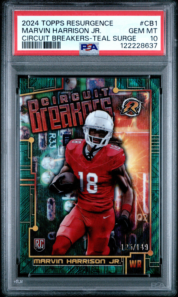 Graded 2024 Topps Resurgence Marvin Harrison Jr #CB1 Circuit Breakers Teal Surge /150 Rookie RC Football Card PSA 10 Gem Mint (ONLINE ORDER ONLY)