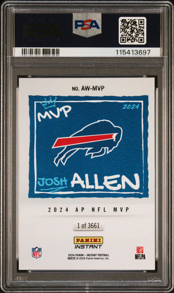 Graded 2024 Panini Instant NFL Josh Allen #MVP Award Winners PSA 10 Gem Mint (ONLINE ORDER ONLY)