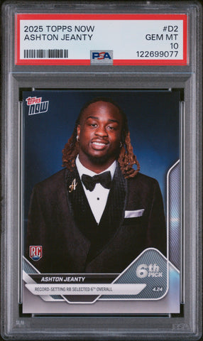 Graded 2025 Topps Now Ashton Jeanty #D2 Rookie RC Football Card PSA 10 Gem Mint (ONLINE ORDER ONLY)