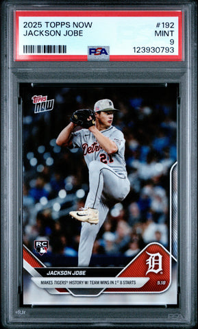 Graded 2025 Topps Now Jackson Jobe #192 Rookie RC Baseball Card PSA 9 Mint (ONLINE ORDER ONLY)