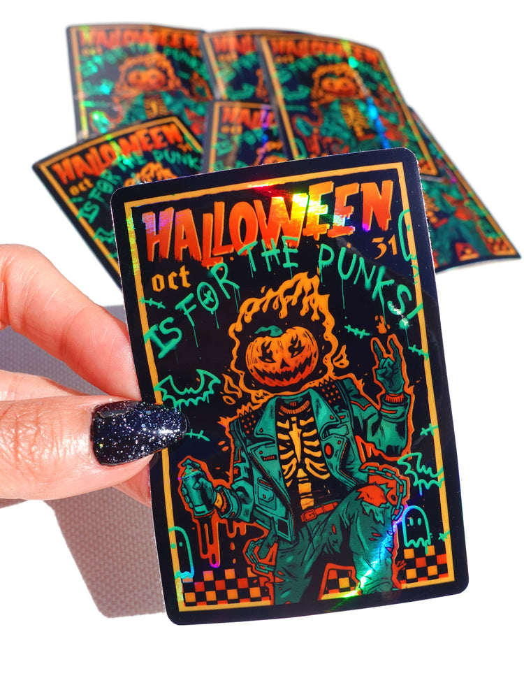 Halloween Is for the Punks Sticker – Holographic Skeleton Vinyl – Punk Rock Halloween Decal (ONLINE ORDER ONLY)