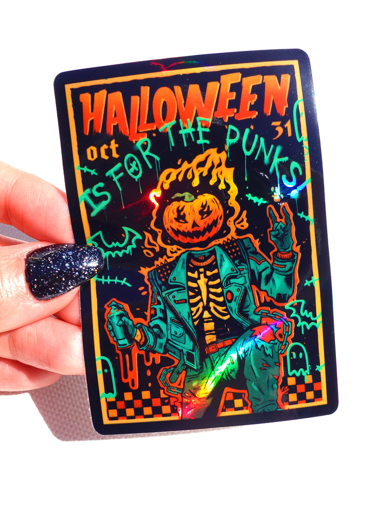 Halloween Is for the Punks Sticker – Holographic Skeleton Vinyl – Punk Rock Halloween Decal (ONLINE ORDER ONLY)