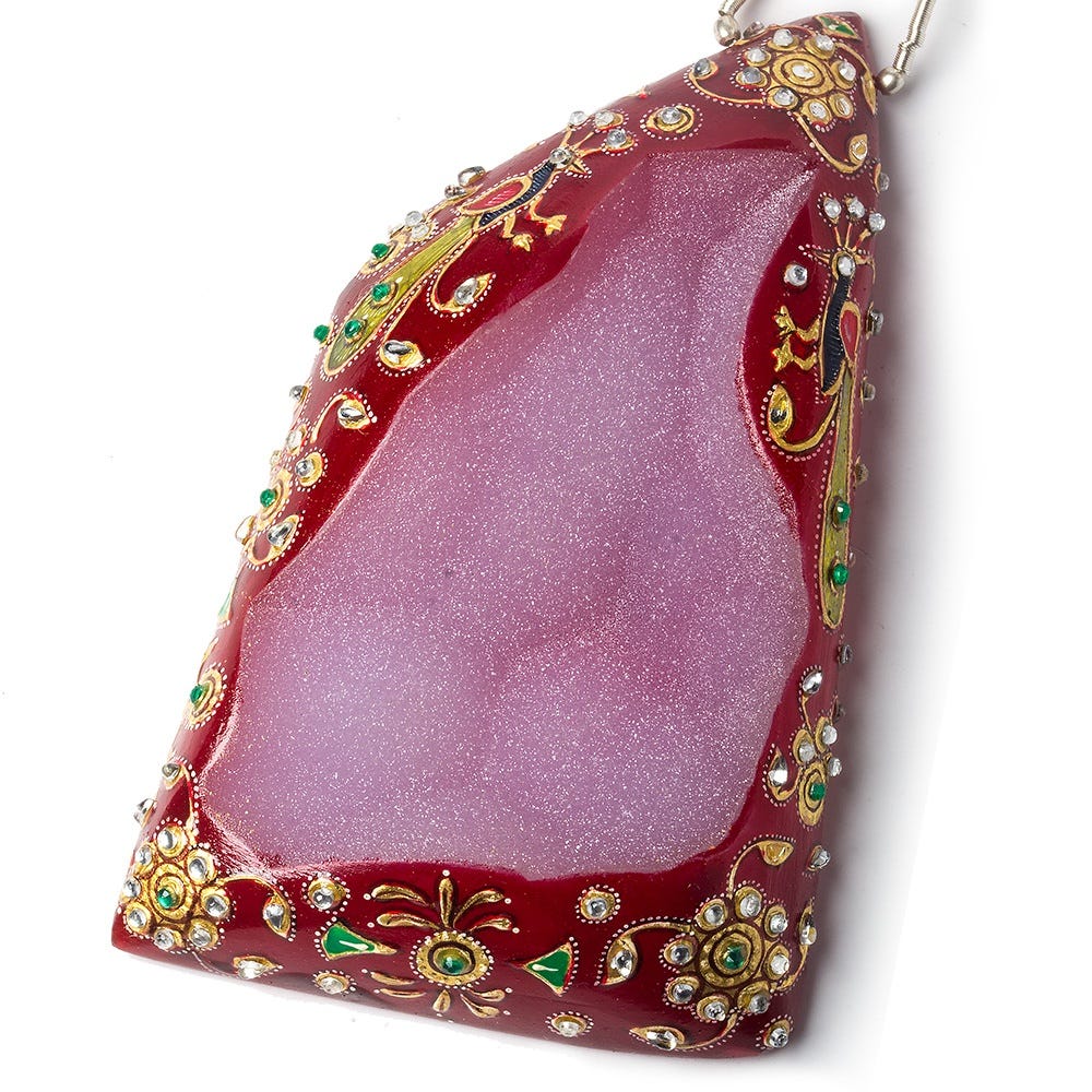 Hand Painted Floral Marsala Red Drusy with Rhinestones 3.25x2.0 inch (ONLINE ORDER ONLY)