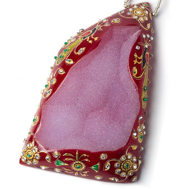 Hand Painted Floral Marsala Red Drusy with Rhinestones 3.25x2.0 inch (ONLINE ORDER ONLY)