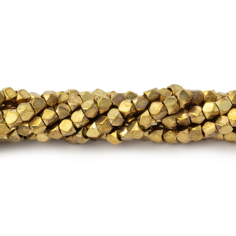 Hand Polished Yellow Brass Faceted Nugget Beads on an 8 inch Strand (ONLINE ORDER ONLY)