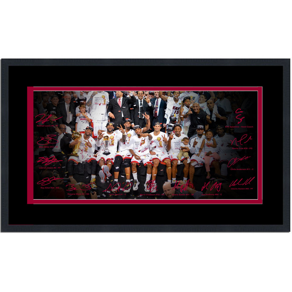 Framed Miami Heat 2012 NBA Champions Facsimile Signature Team Auto 16x24 Basketball Photo (ONLINE ORDER ONLY)