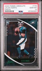 Graded 2020 Panini Absolute Jalen Hurts #145 Green Rookie RC Football Card PSA 10 Gem Mint (ONLINE ORDER ONLY)