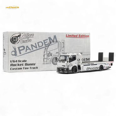 MicroTurbo HINO 300 Flat Bed Transport Truck in Pandem Rocket Bunny White 1:64 (ONLINE ORDER ONLY)