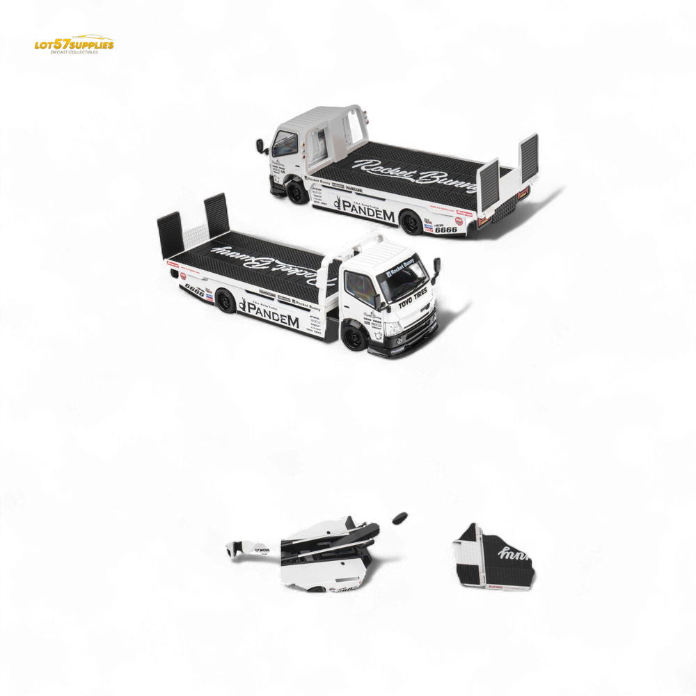 MicroTurbo HINO 300 Flat Bed Transport Truck in Pandem Rocket Bunny White 1:64 (ONLINE ORDER ONLY)