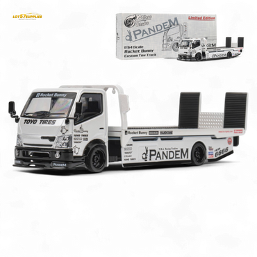 MicroTurbo HINO 300 Flat Bed Transport Truck in Pandem Rocket Bunny White 1:64 (ONLINE ORDER ONLY)