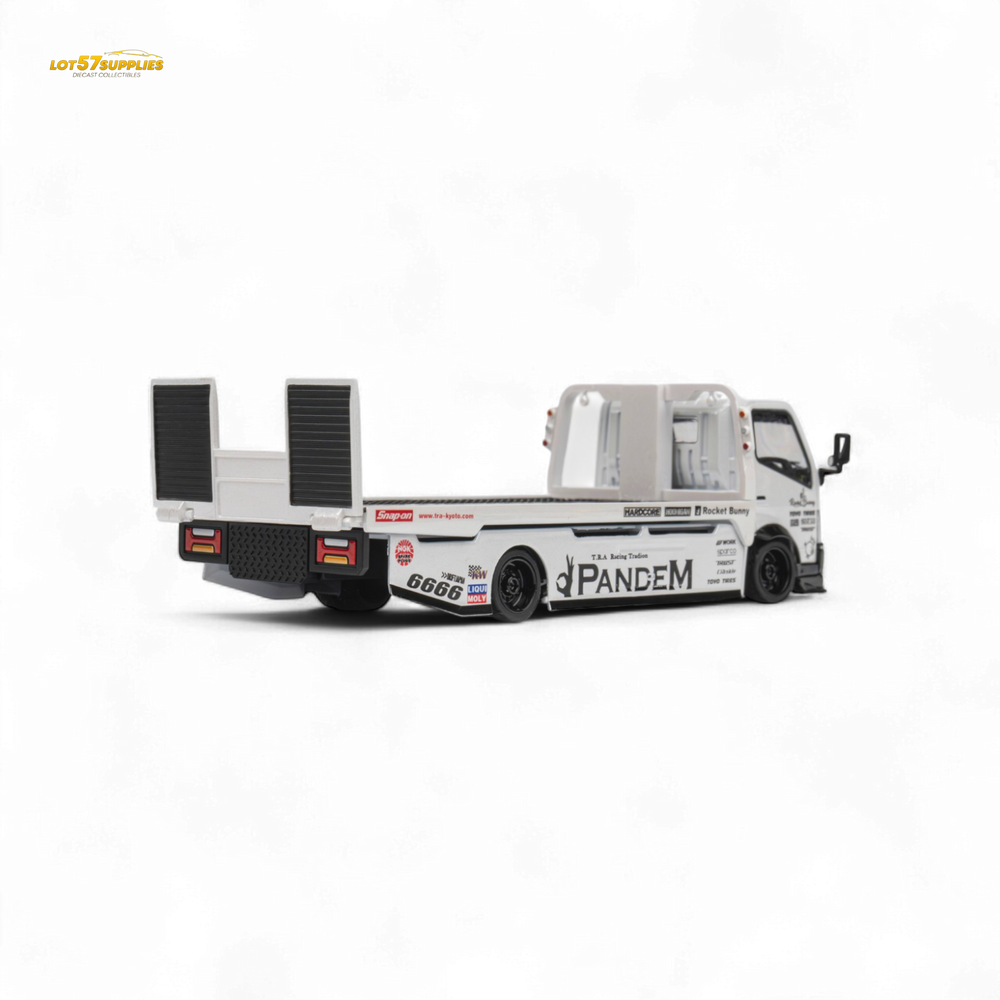 MicroTurbo HINO 300 Flat Bed Transport Truck in Pandem Rocket Bunny White 1:64 (ONLINE ORDER ONLY)
