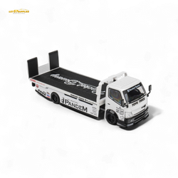 MicroTurbo HINO 300 Flat Bed Transport Truck in Pandem Rocket Bunny White 1:64 (ONLINE ORDER ONLY)