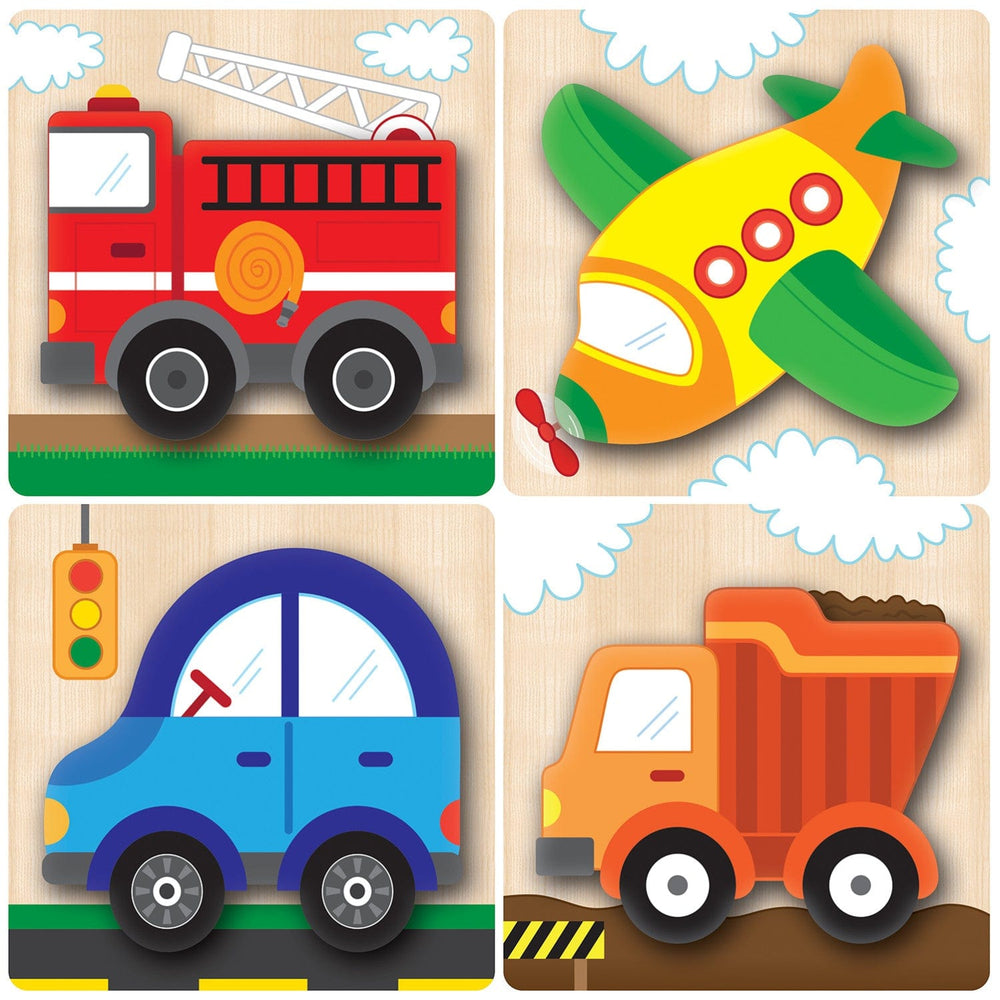 Vehicles Chunky Wood Puzzles - Kids 4-Pack