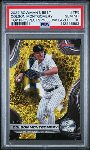 Graded 2024 Topps Bowmans Best Colson Montgomery #TP5 Top Prospects Yellow Lazer /75 Rookie RC Baseball Card PSA 10 Gem Mint (ONLINE ORDER ONLY)