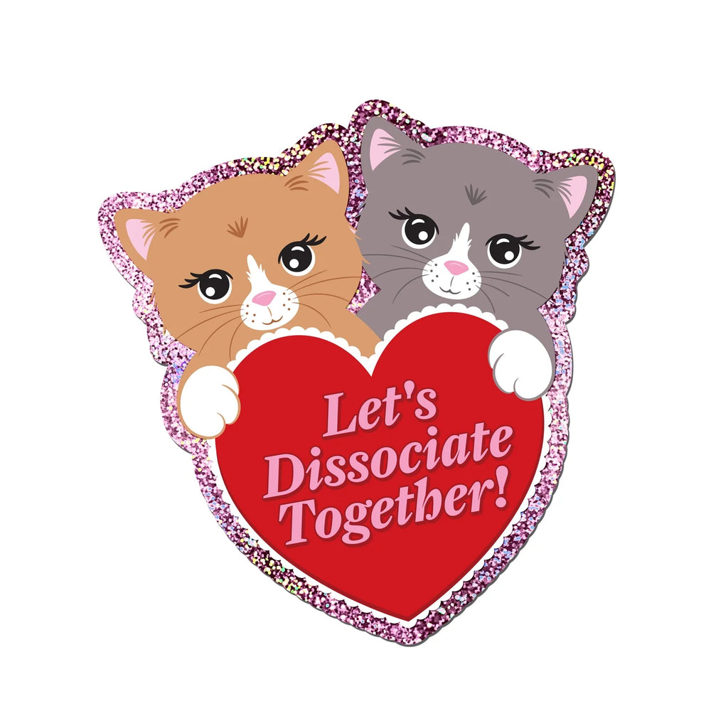 Holographic Glitter Kitten Heart Sticker-Let's Dissociate Together Kitties Heart Sticker (ONLINE ORDER ONLY)