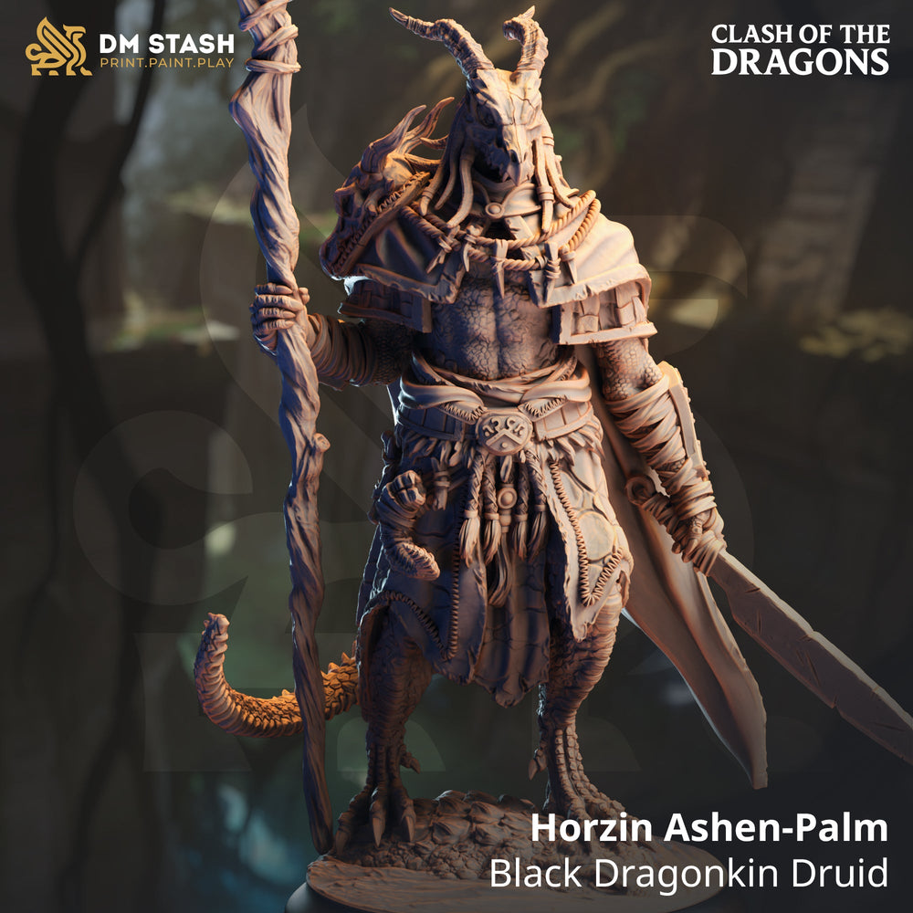 Horzin Ashen-Palm, Black Dragonkin Druid (Male Dragonborn Druid) (Online Order Only)