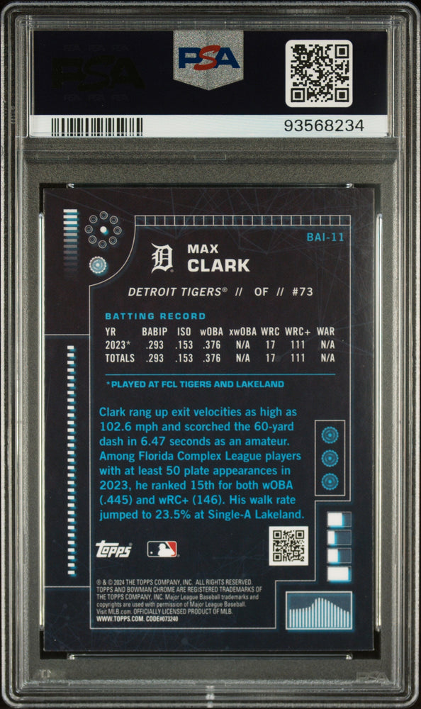 Graded 2024 Topps Bowman Max Clark #BAI11 AI Rookie RC Baseball Card PSA 10 Gem Mint (ONLINE ORDER ONLY)