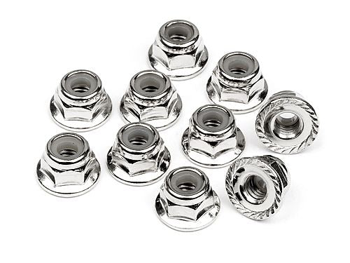 HPI Racing Serrated Flange Lock Nut M4 Silver (10pcs) (ONLINE ORDER ONLY)