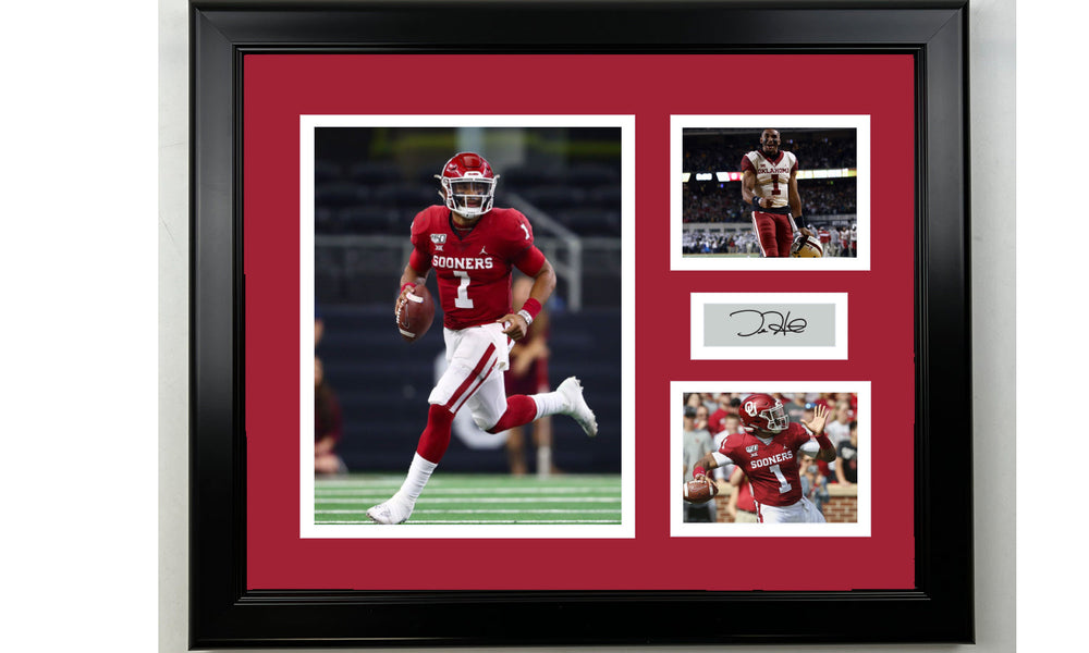 Framed Jalen Hurts Oklahoma Sooners Facsimile Laser Engraved Signature NCAA Football 14x11 3 Photo Collage (ONLINE ORDER ONLY)