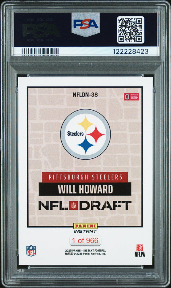Graded 2025 Panini Instant Will Howard #NFLDN38 NFL Draft Night Rookie RC Football Card PSA 9 Mint (ONLINE ORDER ONLY)