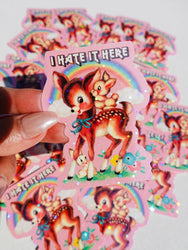 I Hate It Here Sticker – Funny Retro Glitter Vinyl Sticker (ONLINE ORDER ONLY)