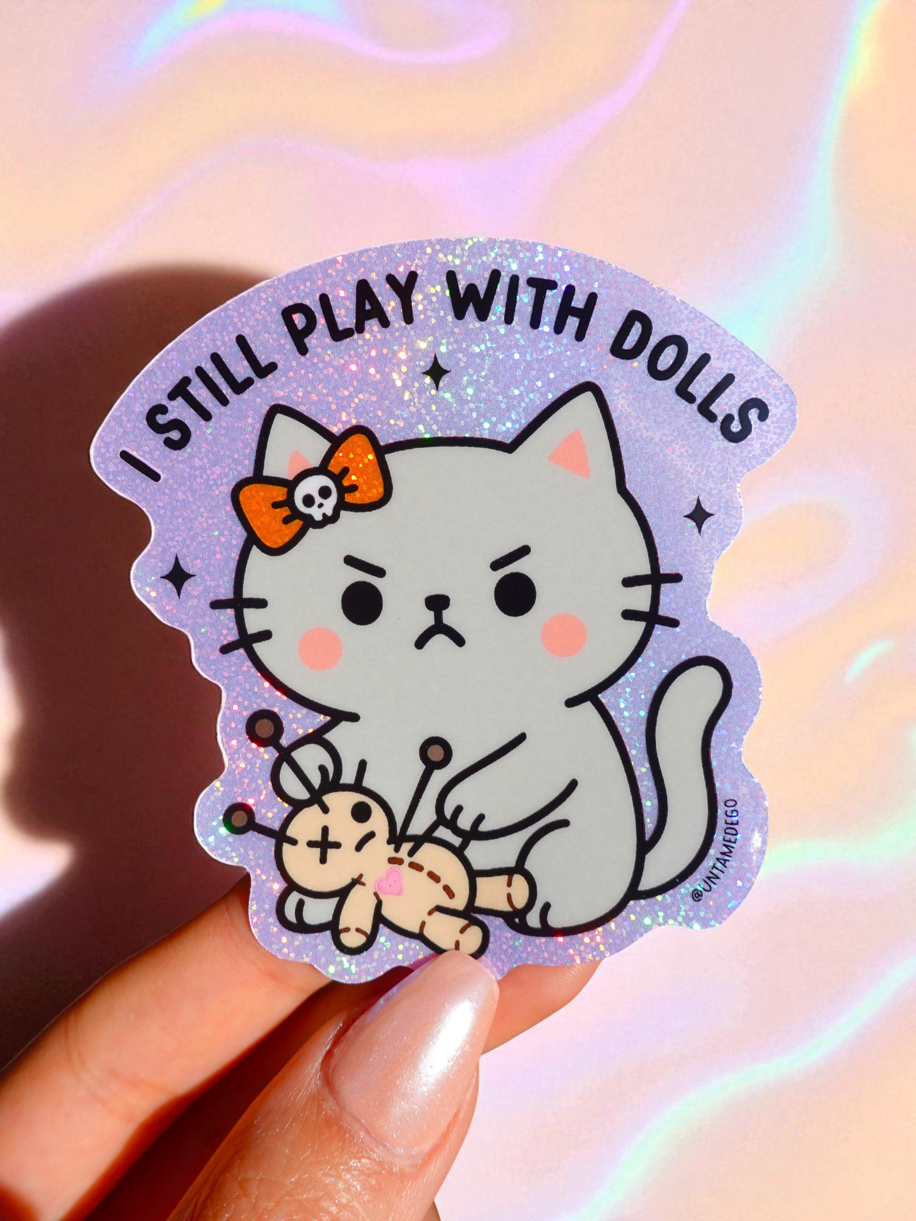 I Still Play With Dolls Cat Sticker – Angry Kitty - Cute Gothic Glitter Vinyl Sticker (ONLINE ORDER ONLY)
