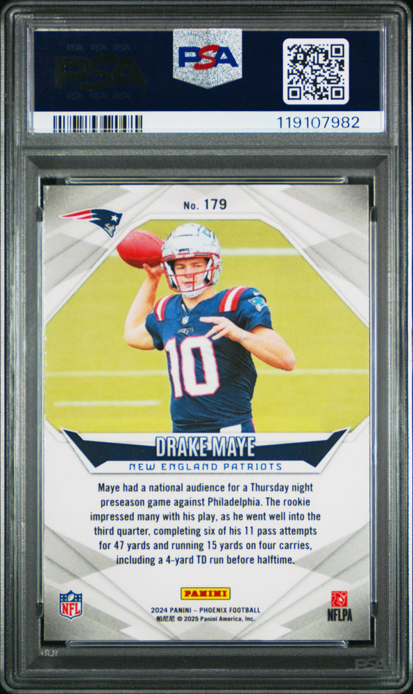 Graded 2024 Panini Phoenix Drake Maye #179 Rookie RC Football Card PSA 10 Gem Mint (ONLINE ORDER ONLY)
