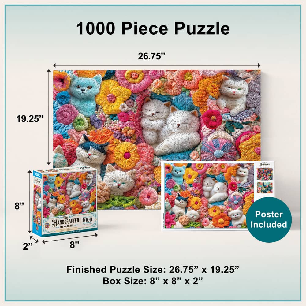 Handcrafted Menagerie - Cozy Cat Bouquet 1000 Piece Jigsaw Puzzle