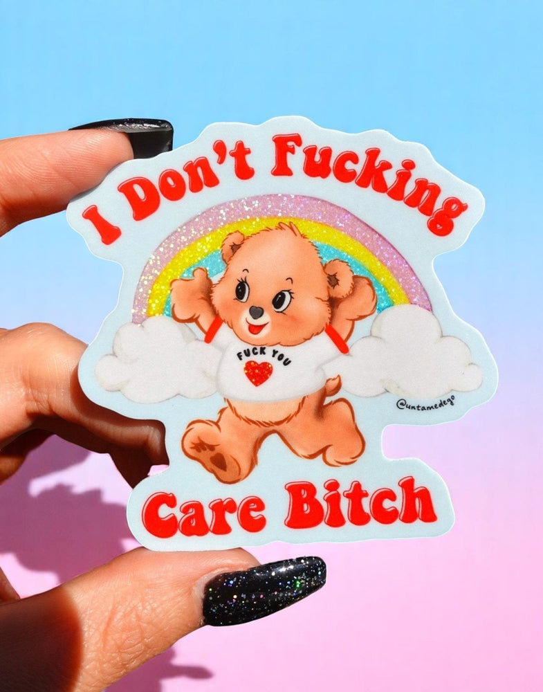 Lolly The Bear - Funny Vinyl Sticker – I Don’t F*cking Care Bitch Bear – Waterproof Holographic Rainbow Deca (Online Order Only)