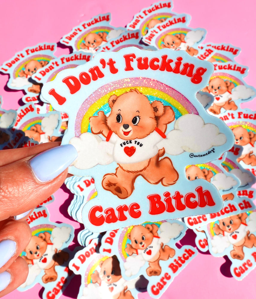 Lolly The Bear - Funny Vinyl Sticker – I Don’t F*cking Care Bitch Bear – Waterproof Holographic Rainbow Deca (Online Order Only)