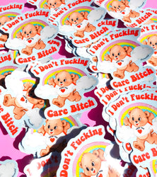 Lolly The Bear - Funny Vinyl Sticker – I Don’t F*cking Care Bitch Bear – Waterproof Holographic Rainbow Deca (Online Order Only)