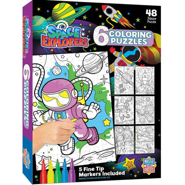 Space Explorers Coloring Puzzles 6-Pack - 48 Piece Puzzles