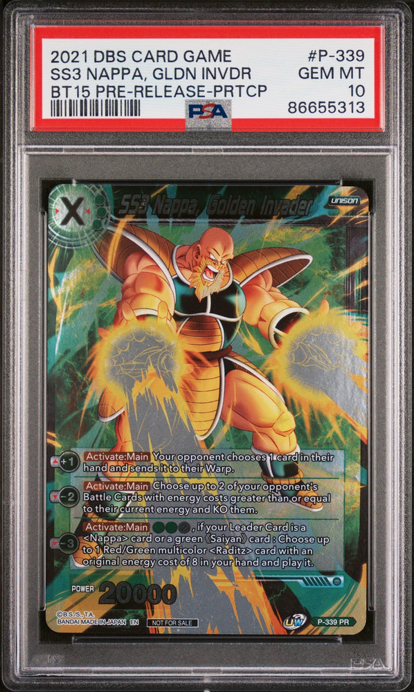 2021 DRAGON BALL SUPER 5 SAIYAN SHOWDOWN SS3 NAPPA, GLDN INVDR #P-339 - PSA 10 (Online Order Only)