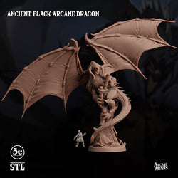 3D Printed Sordane Publishing Anicent Black Arcane Dragon 28 32mm D&D (Online Only)