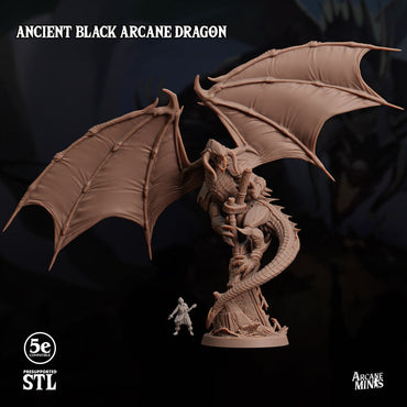 3D Printed Sordane Publishing Anicent Black Arcane Dragon 28 32mm D&D (Online Only)
