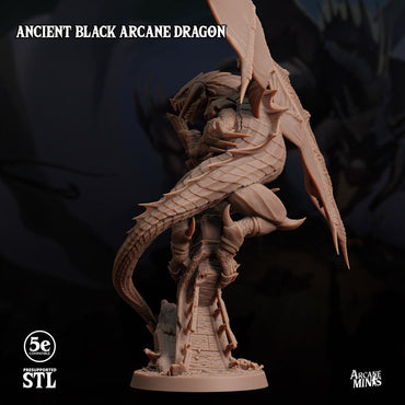 3D Printed Sordane Publishing Anicent Black Arcane Dragon 28 32mm D&D (Online Only)