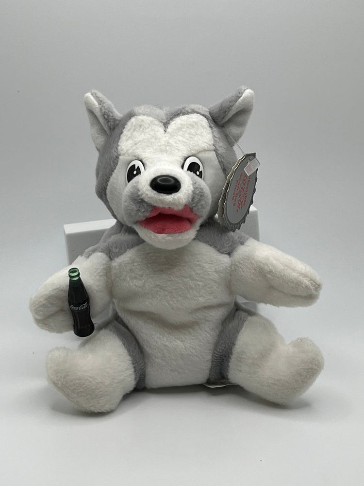 1998 Coke Cola Bean Bag Plush Style #0136 Husky with Coca-Cola Bottle