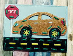 Sewing cards for kids - Car sewing card - learn to sew - busy toy - activity toy - car lacing card - learning toy - Montessori toy - quiet (ONLINE ORDER ONLY)