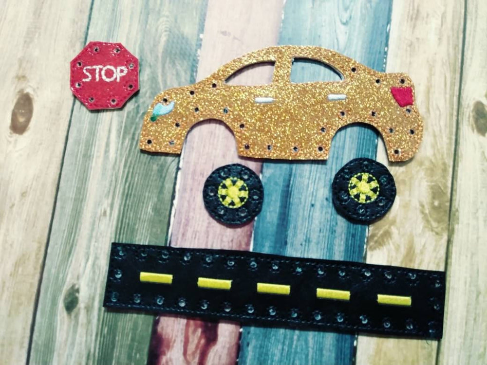 Sewing cards for kids - Car sewing card - learn to sew - busy toy - activity toy - car lacing card - learning toy - Montessori toy - quiet (ONLINE ORDER ONLY)