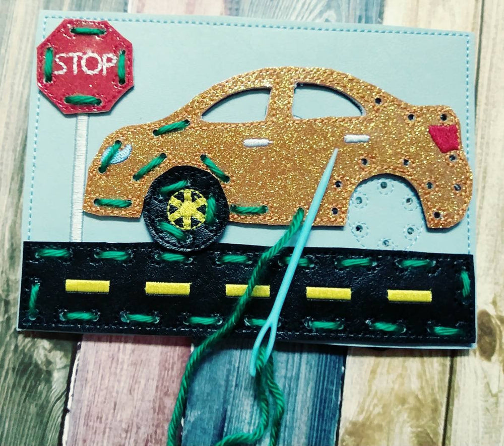 Sewing cards for kids - Car sewing card - learn to sew - busy toy - activity toy - car lacing card - learning toy - Montessori toy - quiet (ONLINE ORDER ONLY)