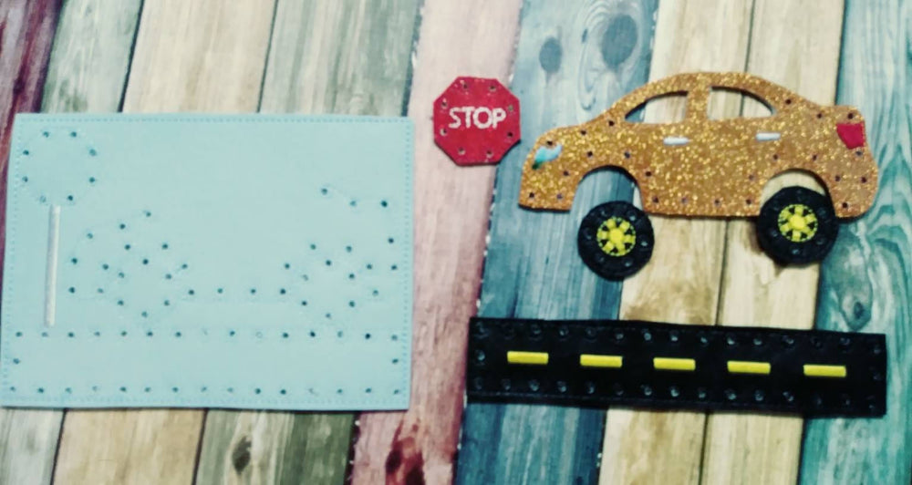 Sewing cards for kids - Car sewing card - learn to sew - busy toy - activity toy - car lacing card - learning toy - Montessori toy - quiet (ONLINE ORDER ONLY)