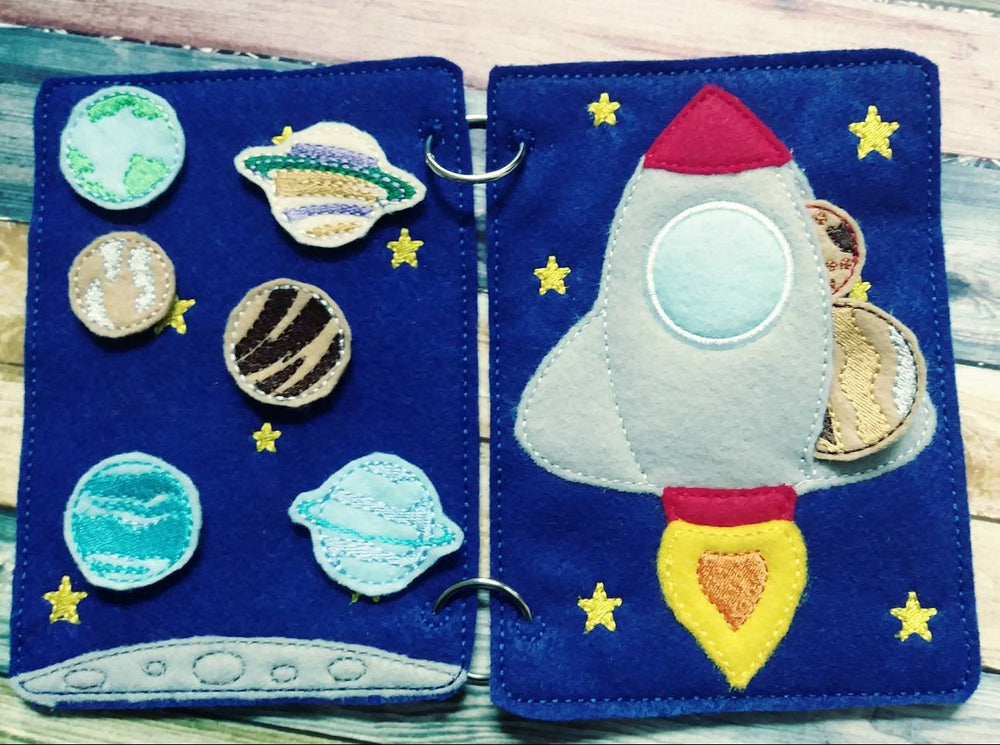 Outer Space - quiet book page  - Sun - space shuttle - planets -  road trip toy - Learning - Educational Toy - galaxy- stars - solar system (ONLINE ORDER ONLY)