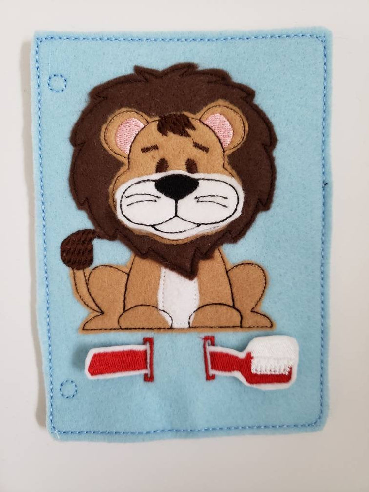 Toothbrush quiet book page - lion - activity page - busy book page - tooth - learning page - dentist (ONLINE ORDER ONLY)