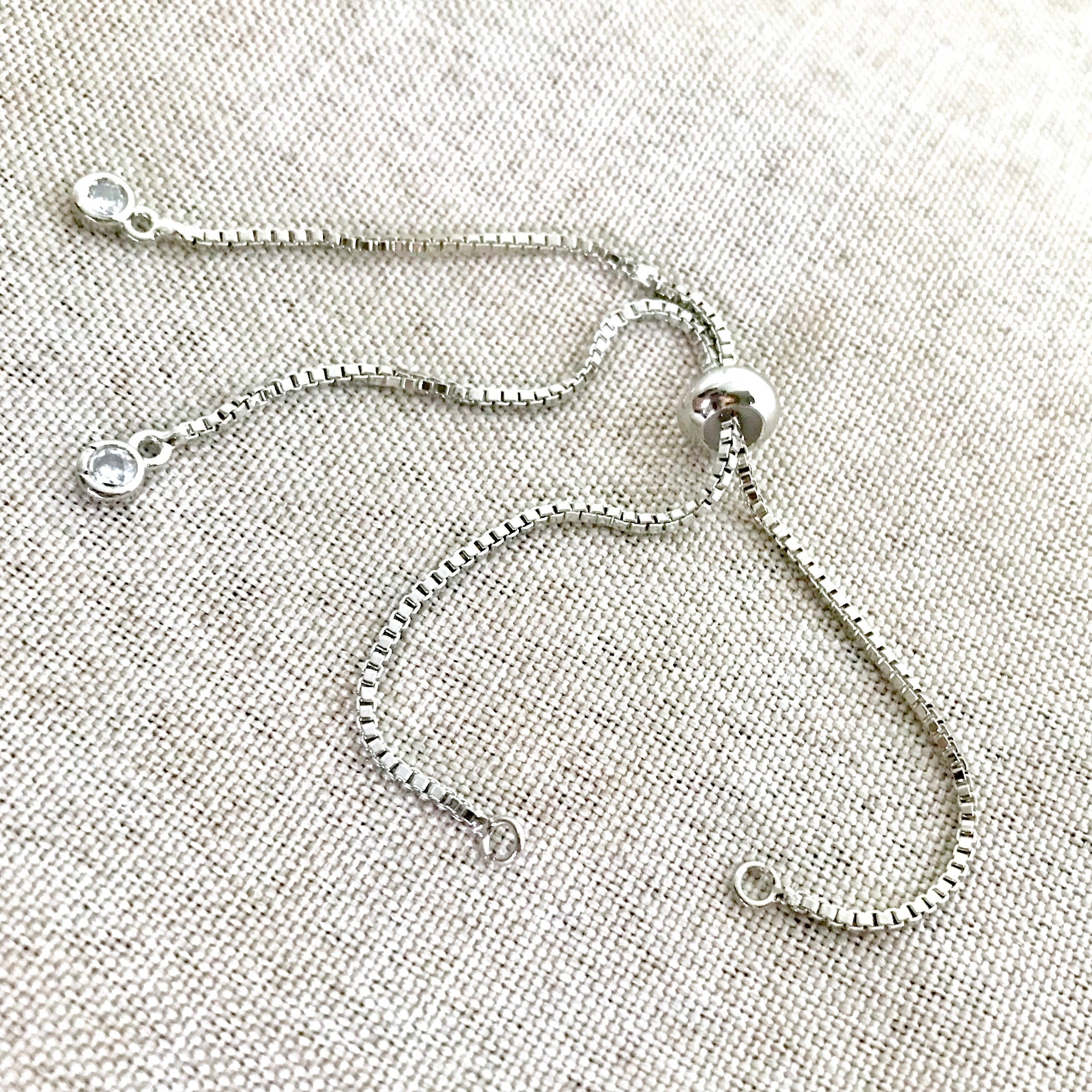 Silver Box Chain - Dainty Fine - Adjustable 5 to 9 Inches - with Open Loops - Adjustable Box Chain Bracelet - Silver (ONLINE ORDER ONLY)