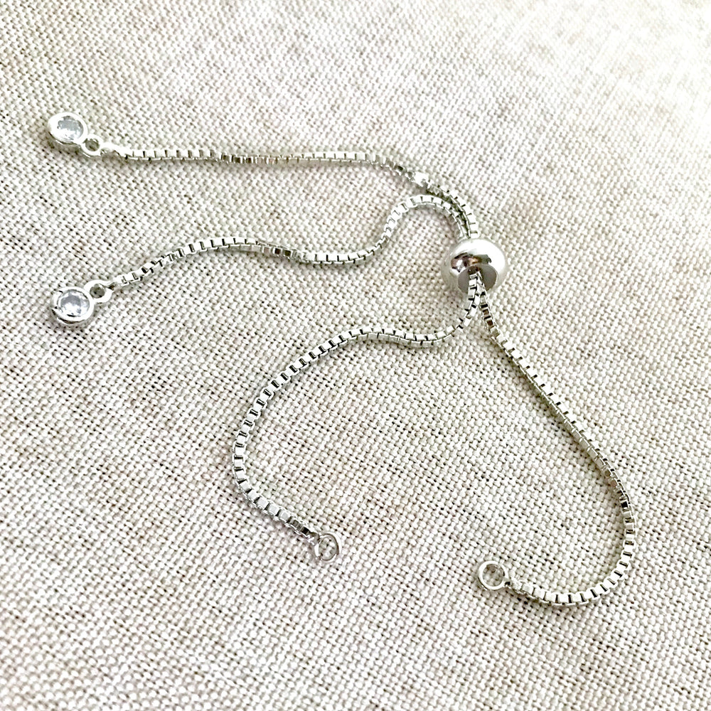 Silver Box Chain - Dainty Fine - Adjustable 5 to 9 Inches - with Open Loops - Adjustable Box Chain Bracelet - Silver (ONLINE ORDER ONLY)