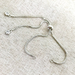 Silver Box Chain - Dainty Fine - Adjustable 5 to 9 Inches - with Open Loops - Adjustable Box Chain Bracelet - Silver (ONLINE ORDER ONLY)