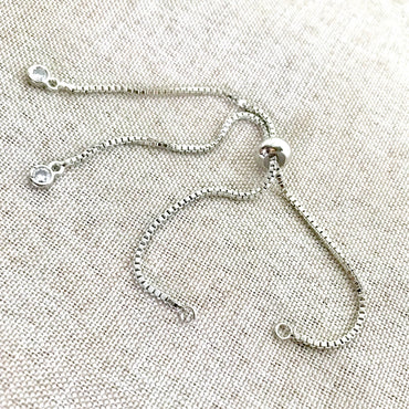 Silver Box Chain - Dainty Fine - Adjustable 5 to 9 Inches - with Open Loops - Adjustable Box Chain Bracelet - Silver (ONLINE ORDER ONLY)
