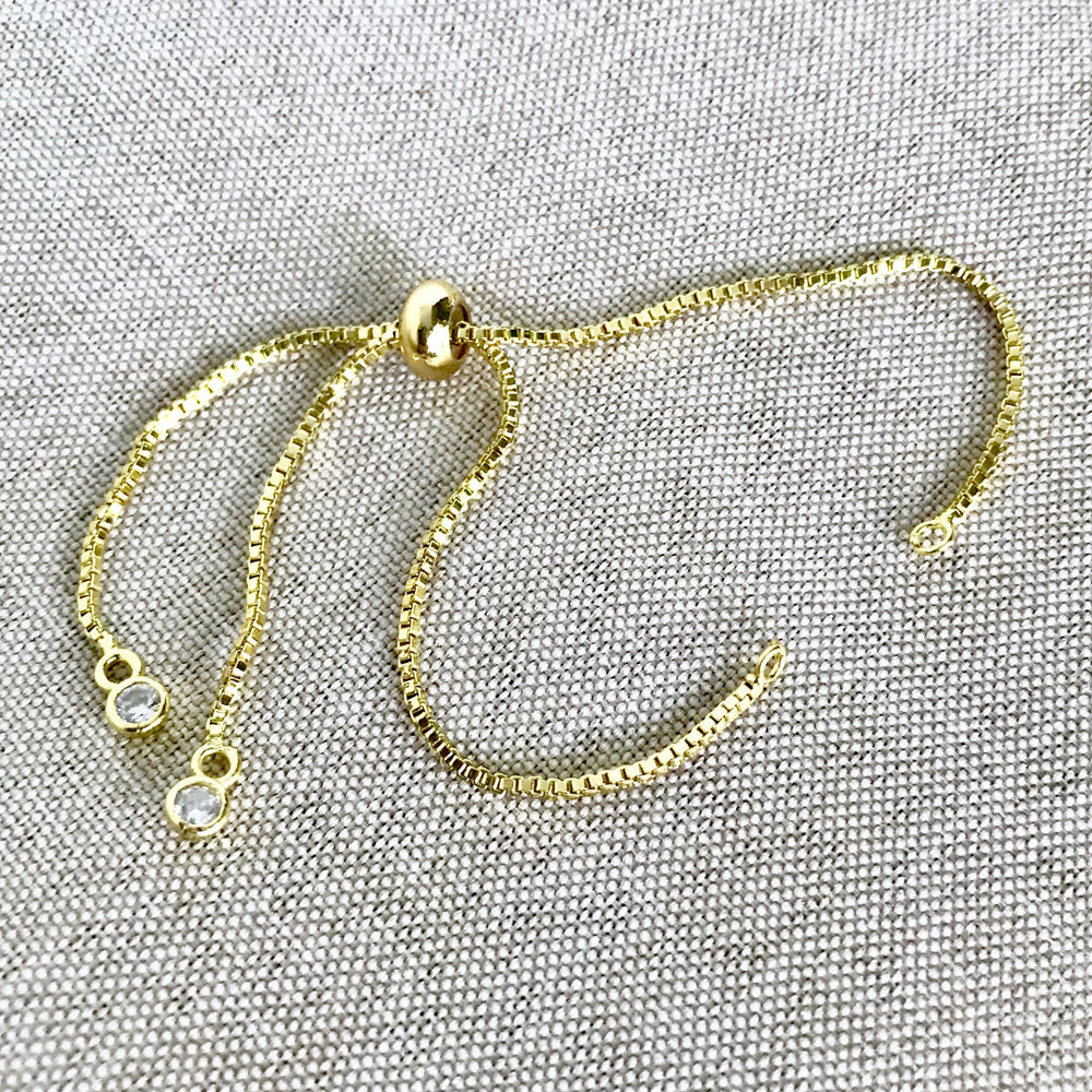 Gold Plated Box Chain - Dainty Fine - Adjustable 5 to 9 Inches - with Open Loops - Adjustable Box Chain Bracelet - Gold Plated (ONLINE ORDER ONLY)