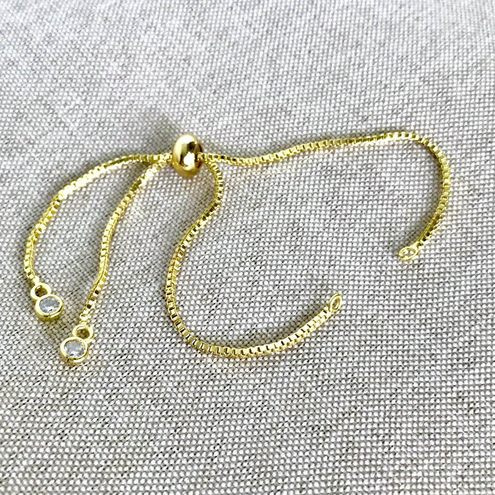 Gold Plated Box Chain - Dainty Fine - Adjustable 5 to 9 Inches - with Open Loops - Adjustable Box Chain Bracelet - Gold Plated (ONLINE ORDER ONLY)